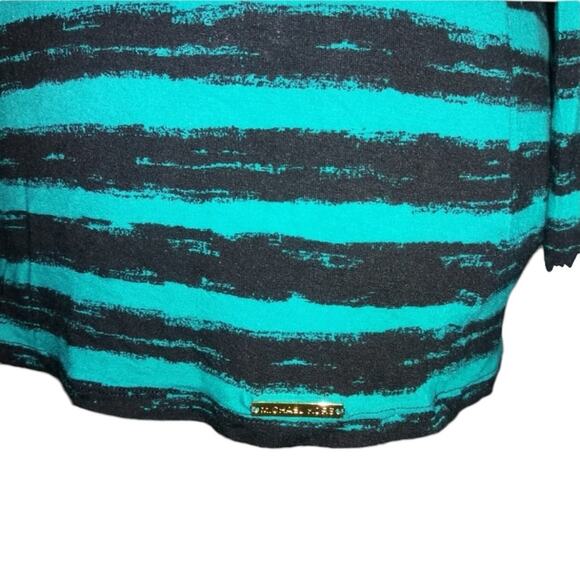 MICHAEL Michael Kors Emerald Green And Black Striped Crew Neck Top - Medium - Picture 7 of 10